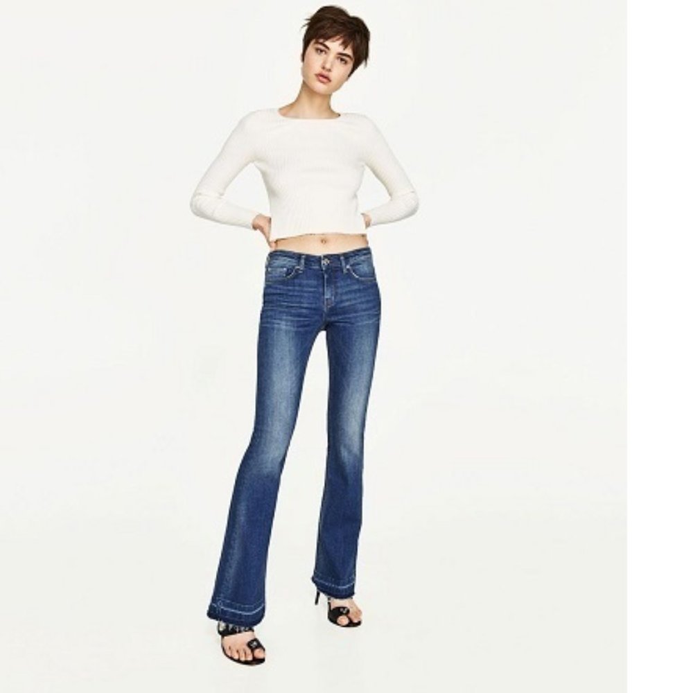 Zara woman skinny flare raw hem jeans, NWT, 2
